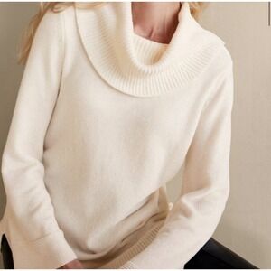 Soft Surroundings White Cowl Neck Sweater Ribbed‎ Trim Women's Medium